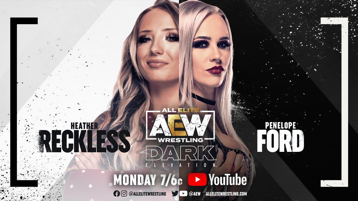AEW's tweet photo. Watch #AEWDarkElevation TONIGHT at 7/6c on https://t.co/lBSV4sbfpB!
-#DarkOrder (@pres10vance+@EvilUno+@YTAlexReynolds+@silvernumber1) v #TUGCooper+@NotoriousSystem+@TheYoungGunRJ+@AGraceOfficial
-@ThePenelopeFord v @Heathereckless
-@SerenaDeeb v @REALSierra_ https://t.co/fjocCjiThW