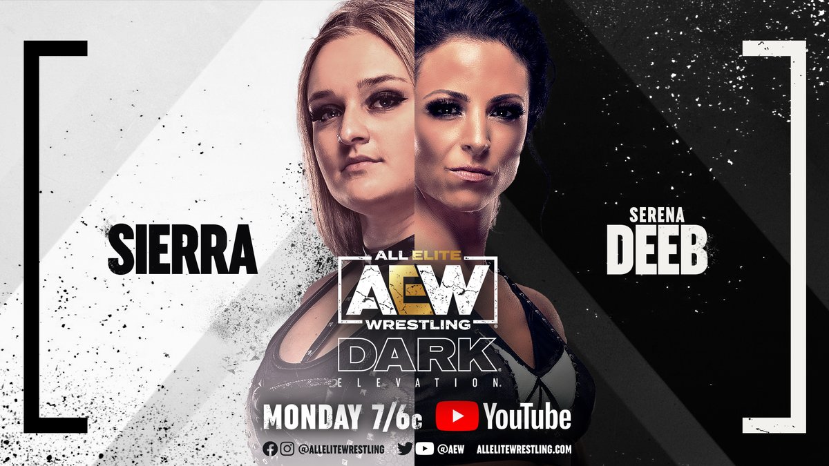 AEW's tweet photo. Watch #AEWDarkElevation TONIGHT at 7/6c on https://t.co/lBSV4sbfpB!
-#DarkOrder (@pres10vance+@EvilUno+@YTAlexReynolds+@silvernumber1) v #TUGCooper+@NotoriousSystem+@TheYoungGunRJ+@AGraceOfficial
-@ThePenelopeFord v @Heathereckless
-@SerenaDeeb v @REALSierra_ https://t.co/fjocCjiThW