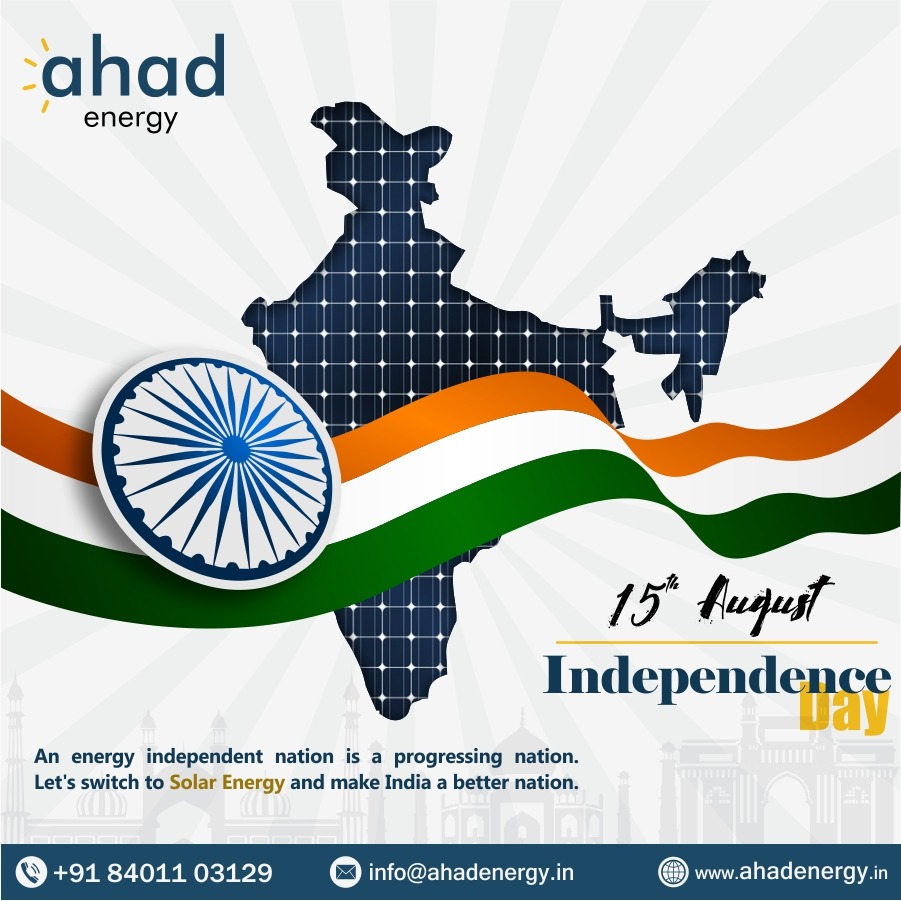 AhadEnergy's tweet photo. Happy Independence Day.

An energy independent nation is a progressing nation.
Let's switch to Solar Energy and make India a better nation.

#ahadenergy #RenewableEnergy #solarpanels #gogreen #greenery #EPC #rooftop #plants #panel #inquiry #vandematram #indipendenceday https://t.co/aT91udgbek