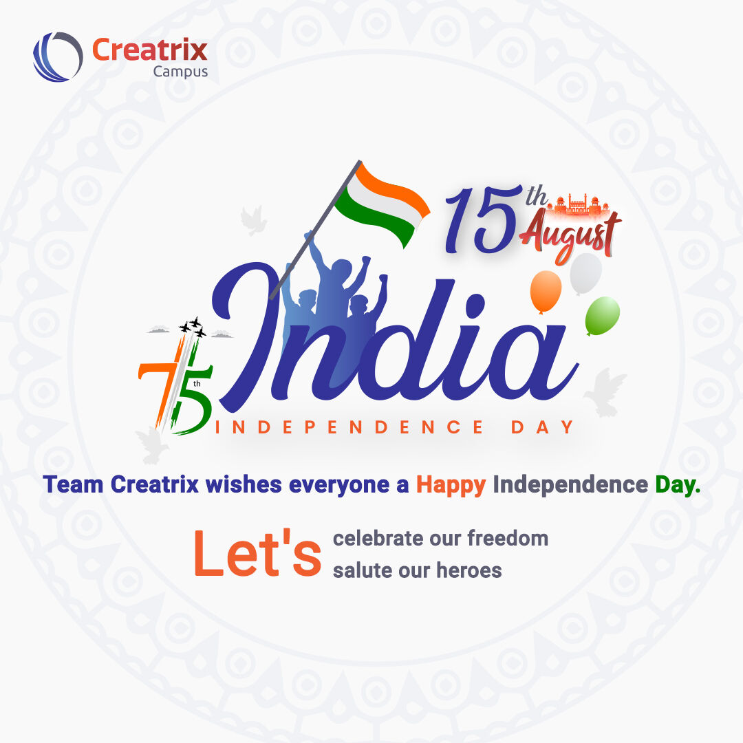 creatrixcampus's tweet photo. Team Creatrix wishes everyone a Happy 75th Independence Day!
May this Independence Day brings fortune and success for each and every one of us. May our country see more progress in the coming years!
#independanceday
#75thindependanceday
#IndiaAt75 #creatrixcampus
#Indian https://t.co/ablwDeyTNl