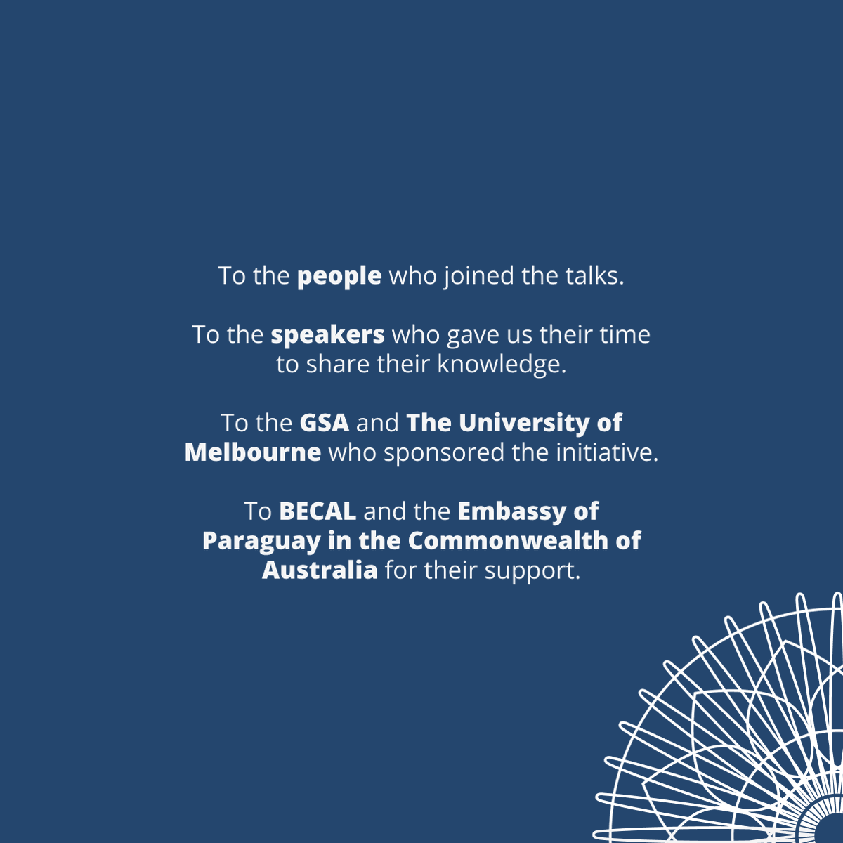That’s a wrap! The fourth edition of Paraguay Speaks 🇦🇺🇵🇾 has ended 😱

If you missed one of the talks or want to rewatch one of them, go to this link: linktr.ee/psa.unimelb 🙌🏽

Hope we can see you all again in the next edition 🎉



Cheers!