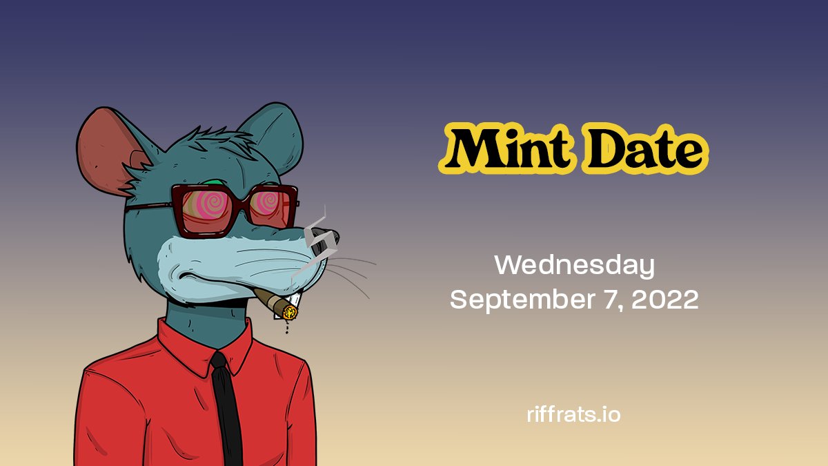 Riff_Rats's tweet image. 📢 &quot;𝐖𝐞𝐧 𝐦𝐢𝐧𝐭, 𝐖𝐞𝐧 𝐦𝐢𝐧𝐭&quot; 🎶

Riff Rats mint date is set for 𝐖𝐞𝐝𝐧𝐞𝐬𝐝𝐚𝐲, 𝐒𝐞𝐩𝐭𝐞𝐦𝐛𝐞𝐫 𝟕, 𝟐𝟎𝟐𝟐   🐀🧀

Save the date &amp;amp; watch out for several more HUGE announcements this week @solana 🎸