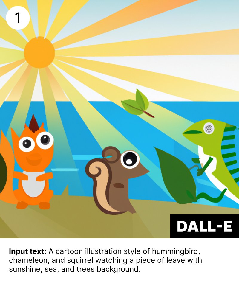 rleonardi's tweet photo. I have to be less specific with the animals so DALL-E can give me better images. I guess hummingbird, chameleon, and squirrel don’t hang out in real world. #DALLE https://t.co/NbZxTbKTij