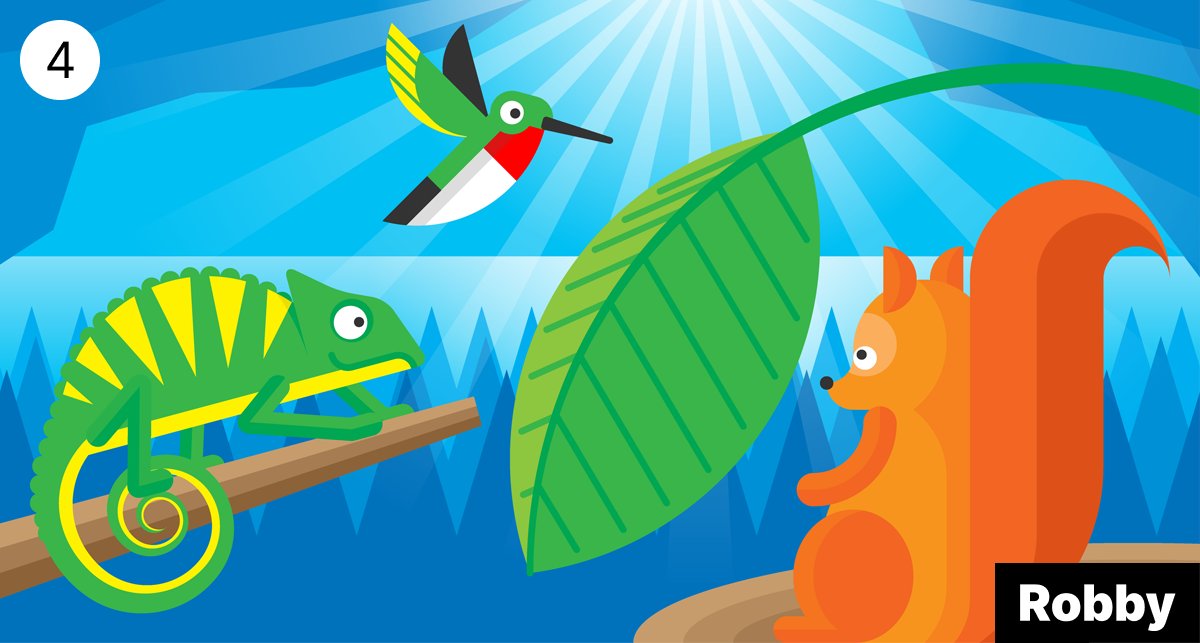 rleonardi's tweet photo. I have to be less specific with the animals so DALL-E can give me better images. I guess hummingbird, chameleon, and squirrel don’t hang out in real world. #DALLE https://t.co/NbZxTbKTij