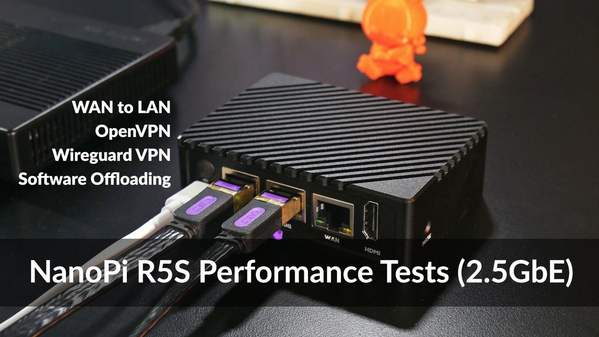 VanTechCorner's tweet photo. Testing the #NanoPiR5S with the LAN1 port (2.5GbE) configured as WAN port, I got 1168Mbps Download &amp; 843 Mbps Upload in OpenSpeedTest. OpenVPN throughput is around 150Mbps and Wireguard throughput is 615Mbps
You can watch the full video here https://t.co/WiJ8rJ2ZGE https://t.co/fHQEjlBCJ0
