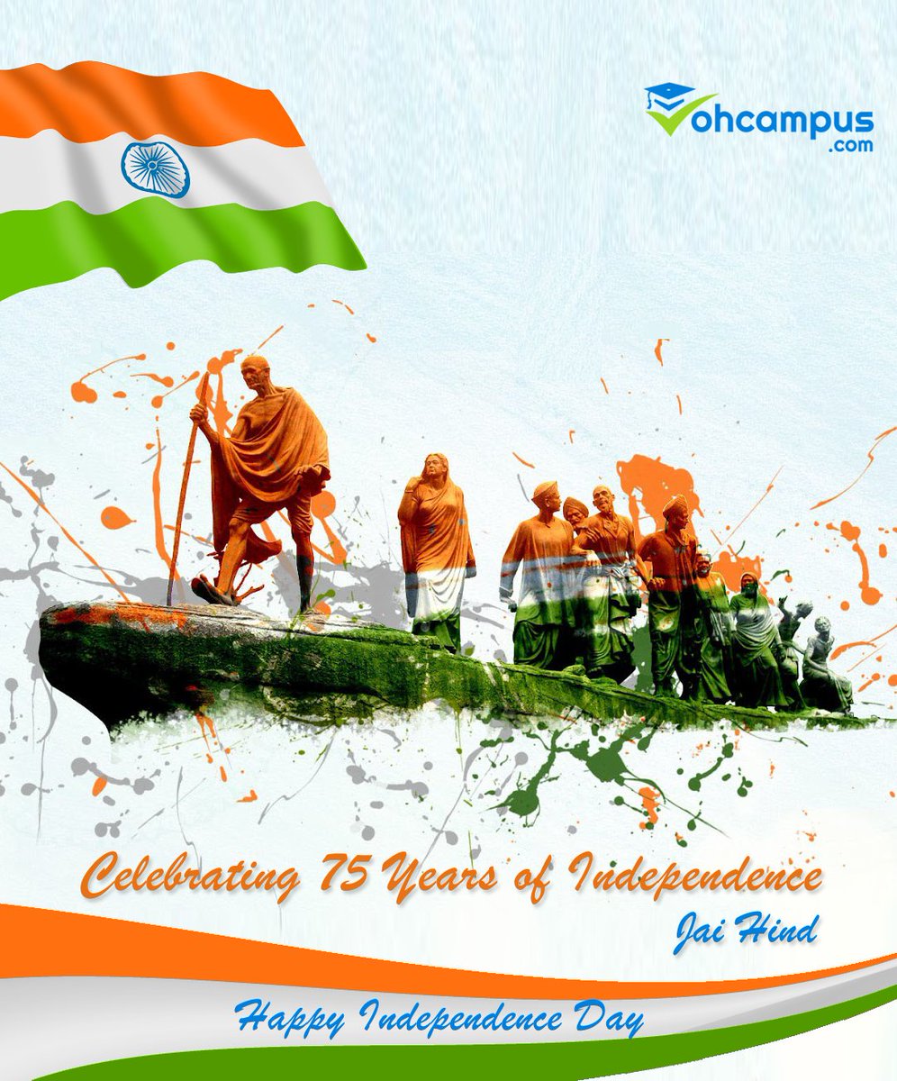 OhCampus's tweet photo. Let's celebrate the glorious milestone of India@75. Happy Independence Day. Jai Hind.
#IndependenceDay2022 #IndiaAt75 https://t.co/6p64xpcF4e