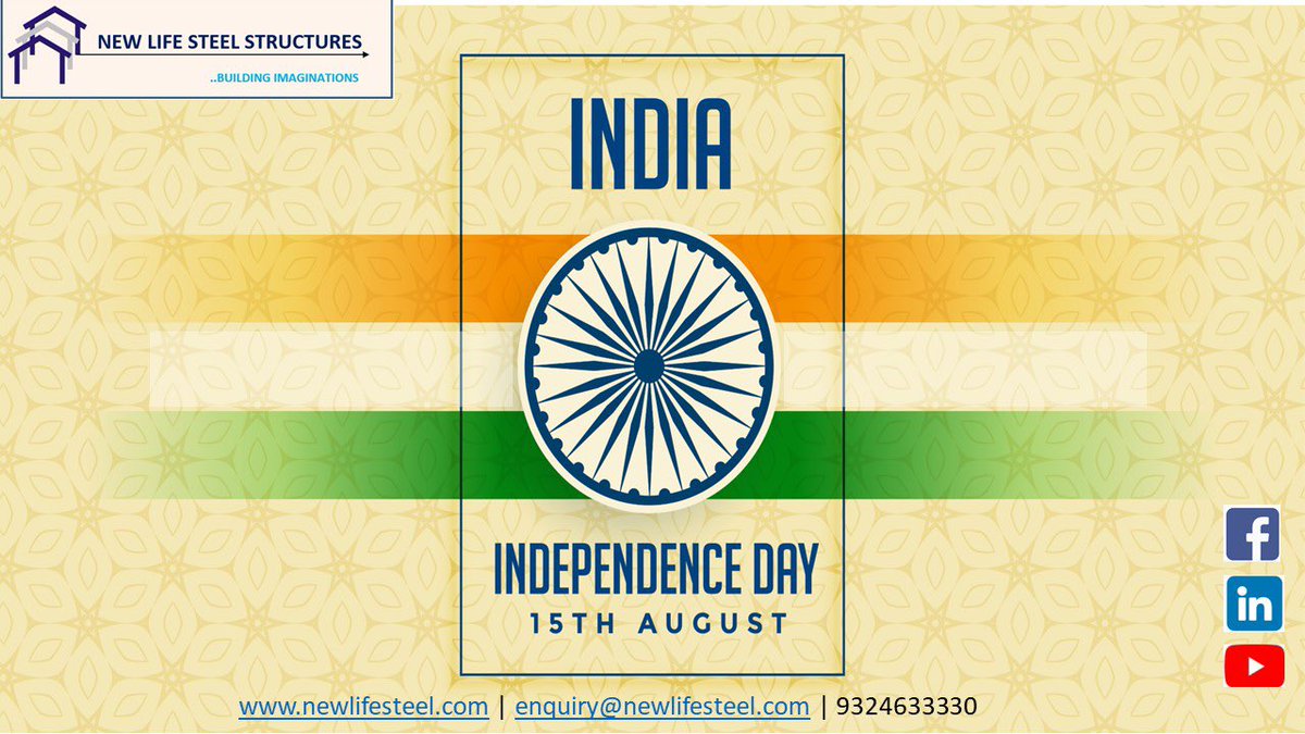 NewLifeSteels's tweet photo. Let's together celebrate 75 glorious years of India’s Independence. 
Wishing all a Very Happy Independence Day
वन्देमातरम!!

#independenceday2022  #india #independence #vandematram  
#preengineeredbuildings #prefabricated #prefabricatedbuilding  #preengineeredbuildings https://t.co/TV8zhKSxq7