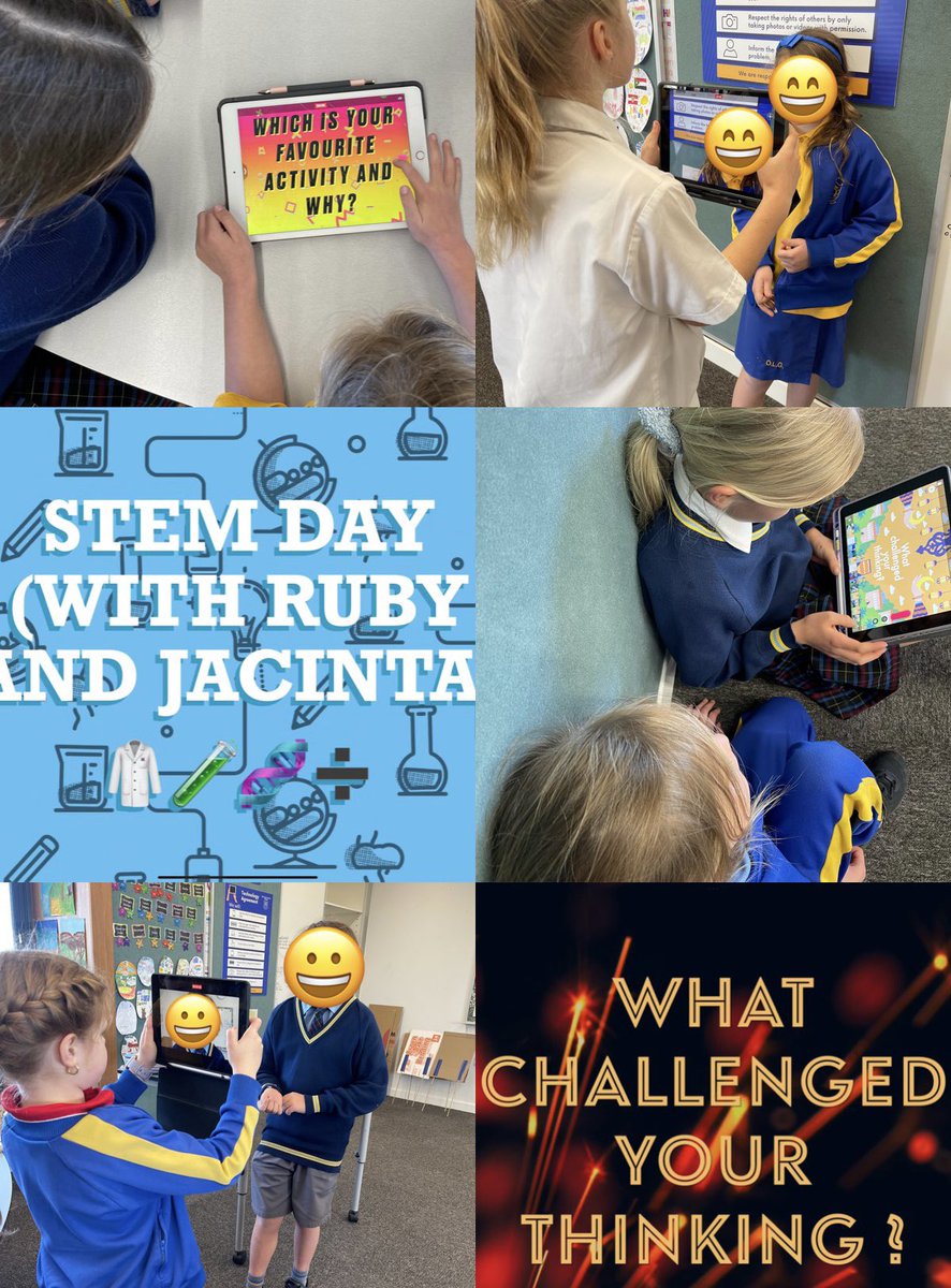 TessJacobs_'s tweet photo. The Years Fives worked with the Year Ones using Clips to create a video reflecting on STEM day. In the wise words of @Shell_Lloyd70 it was a STEM-sational way to reflect using Digital Technologies. @CaitlinManea @olgstaff https://t.co/CRvFn7JbAc