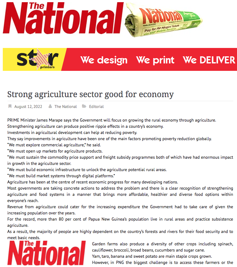 actnowpng's tweet photo. STRONG AGRICULTURAL SECTOR IS GOOD FOR ECONOMY

PRIME Minister James Marape says the Government will focus on growing the rural economy through agriculture.

Read more on link: https://t.co/x20iyNvJzo https://t.co/iSvco3ONg9