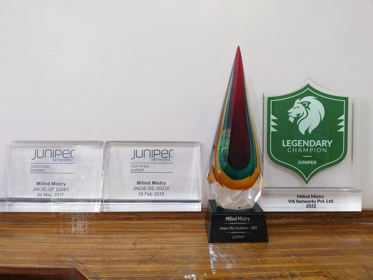 VISNETWORKS's tweet photo. We are pleased to announce that Namish Sawant and Milind Mistry have received Legendary Champion Status from Juniper Networks! With our Elite partner status, our Juniper team is here to help with any questions you might have! Contact salesenquiry@visnet.in
#VISNetworks #juniper https://t.co/nOk4WvSwf8