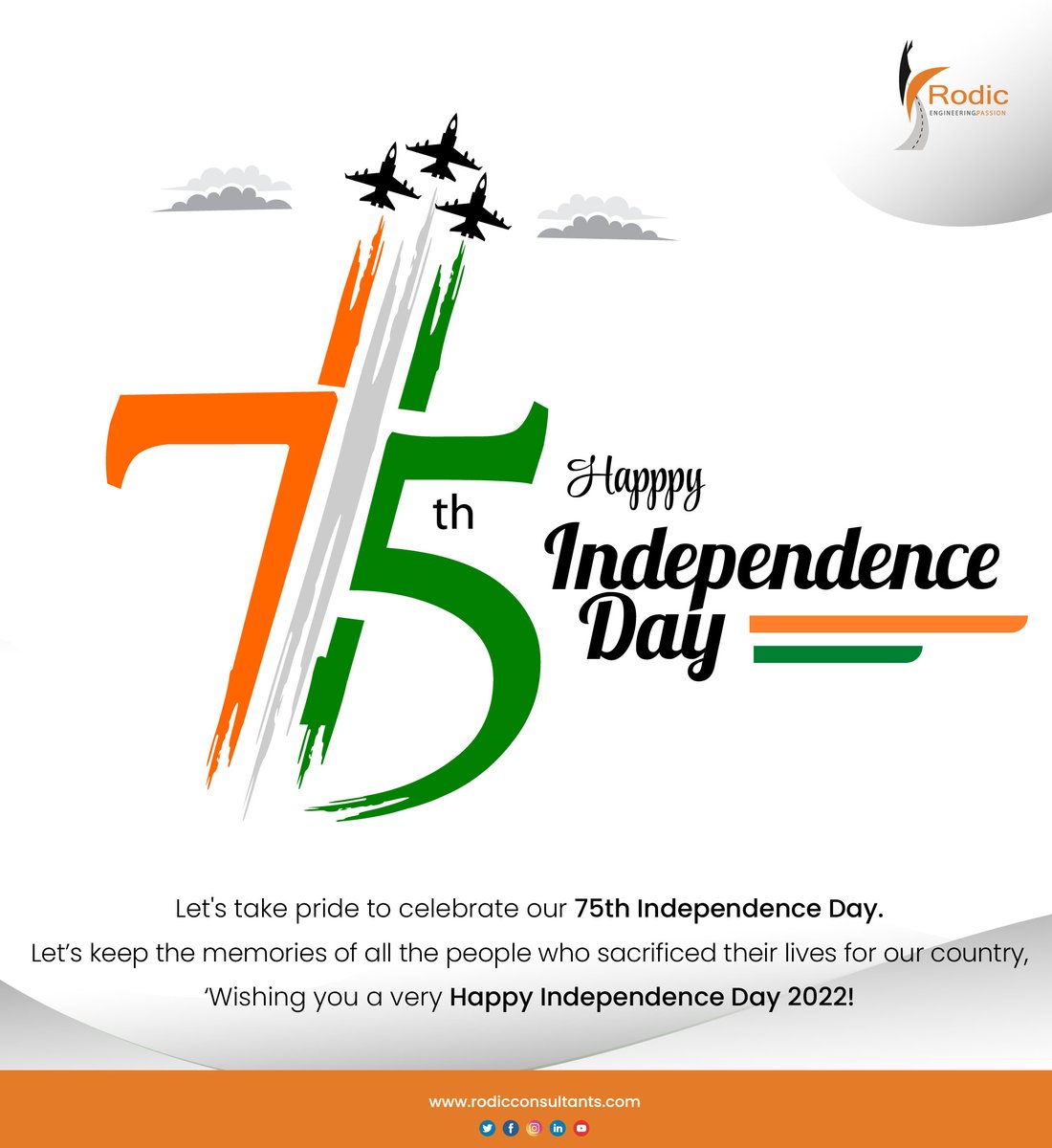 rodiclimited's tweet photo. Let's take pride to celebrate our 75th Independence Day. Let’s keep the memories of all the people who sacrificed their lives for our country Wishing you a very Happy Independence Day 2022!
#Rodic2022 #happyindependenceday #HappyIndependenceday2022 #75thIndepdenceDay https://t.co/XortlfQVHq