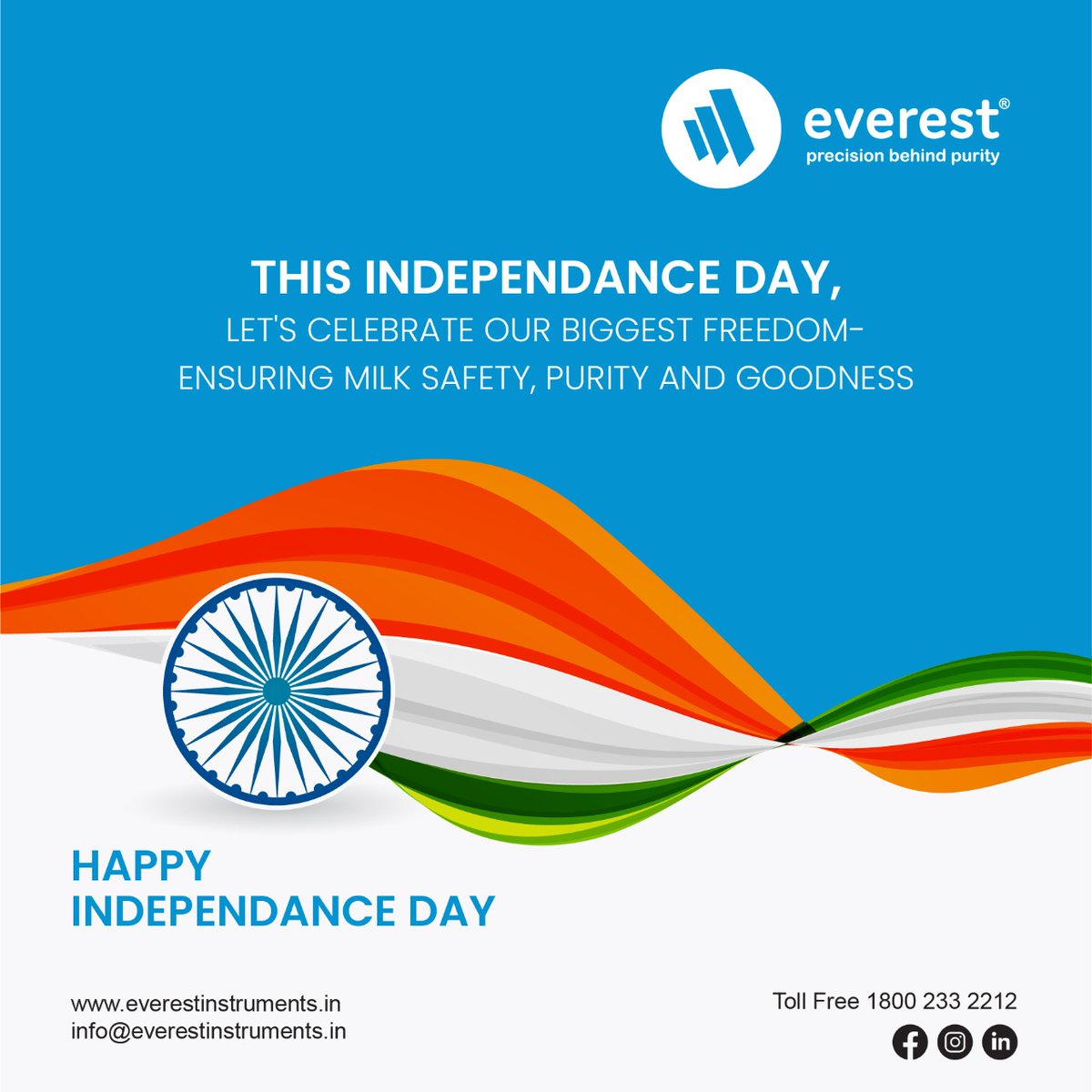 Everest_Twit's tweet photo. Let's salute the nation!
Best wishes and happy Independence Day!
#tiranga #independenceday2022 #independenceday #everest #everestinstruments #dairy #dairyindustry #dairyfarming https://t.co/RetwdEsCYj