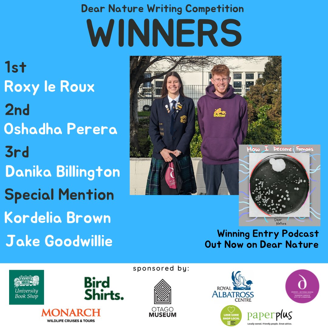 acityofstories's tweet photo. CONGRATULATIONS to all of the winners and special mentions of the inaugural Dear Nature Podcast Writing Competition! 

You can listen to the winning entry 'How I Became Famous' here: https://t.co/rqLXyxZ8Nn https://t.co/1FWK3Xjiwa