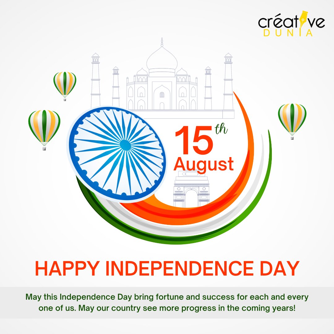 mycreativedunia's tweet photo. Independence Day honours our freedom fighters, the history of our country, its culture, and the nation's achievements.

Wishing you a very Happy Independence Day.
#IndependenceDay https://t.co/17nLV3gV6W