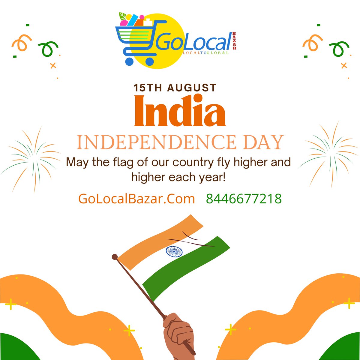 GoLocalBazar's tweet photo. Happy Independence Day.
#GoLocalBazar #AgriMarketplace #Export #Import 
https://t.co/Mc0IRkzr2x @apurvgourav https://t.co/nnT6H4B90U