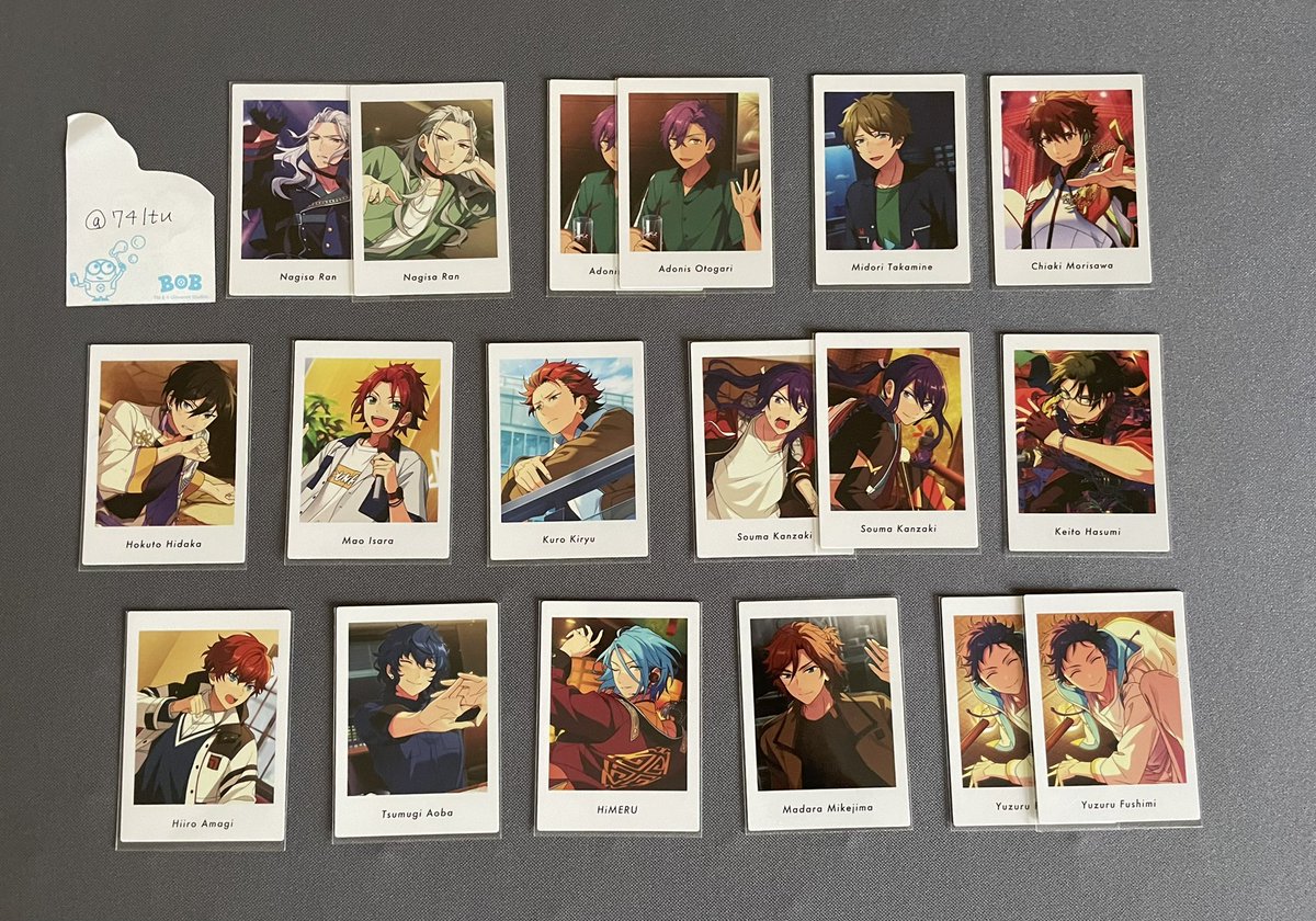 74ltu's tweet photo. あんスタ ぱしゃっつ メタカ クリアカード 交換

vol.1
凪砂、アドニス、翠、千秋、北斗、真緒、紅郎、颯馬、敬人、つむぎ、HiMERU、斑、弓弦

vol.2
薫、斑、藍良、英智、桃李、燐音、凛月、泉、鉄虎、アドニス、宗、光、ひなた

クリカ/メタカ
創、宗、英智、司、北斗、アドニス、日和、颯馬

↓求 https://t.co/6pnbiDg3I9