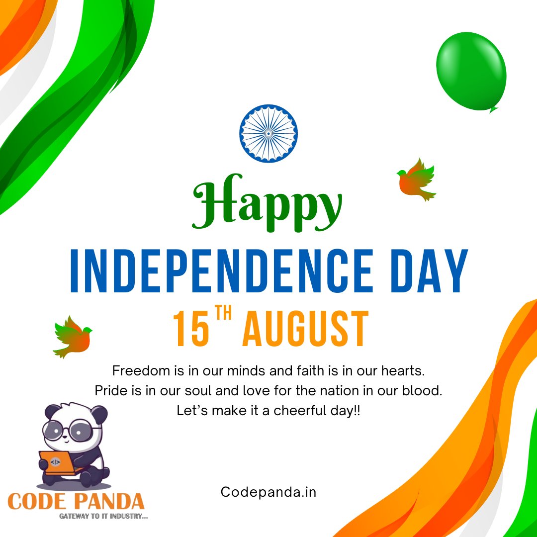 CodePanda12's tweet image. We got our freedom after a lot of sacrifices; we should never take it for granted. Happy Independence Day.
.
@CodePanda12
#india #independenceday #happiness #codepandaacademy #joy #15august #azadikaamritmahotsav #jaihind #harghartiranga