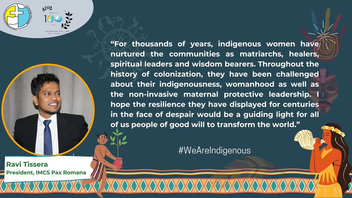 imcsprapc's tweet photo. “For thousands of years, indigenous women have nurtured the communities as matriarchs, healers, spiritual leaders and wisdom bearers...,"
Ravi Tissera
President, @PaxRomanaIMCS
#WeAreIndigenous #IndigenousPeoplesMonth #IMCSAP #IMCSPaxRomana #IMCSapcampaign https://t.co/X6KuYrAd6N