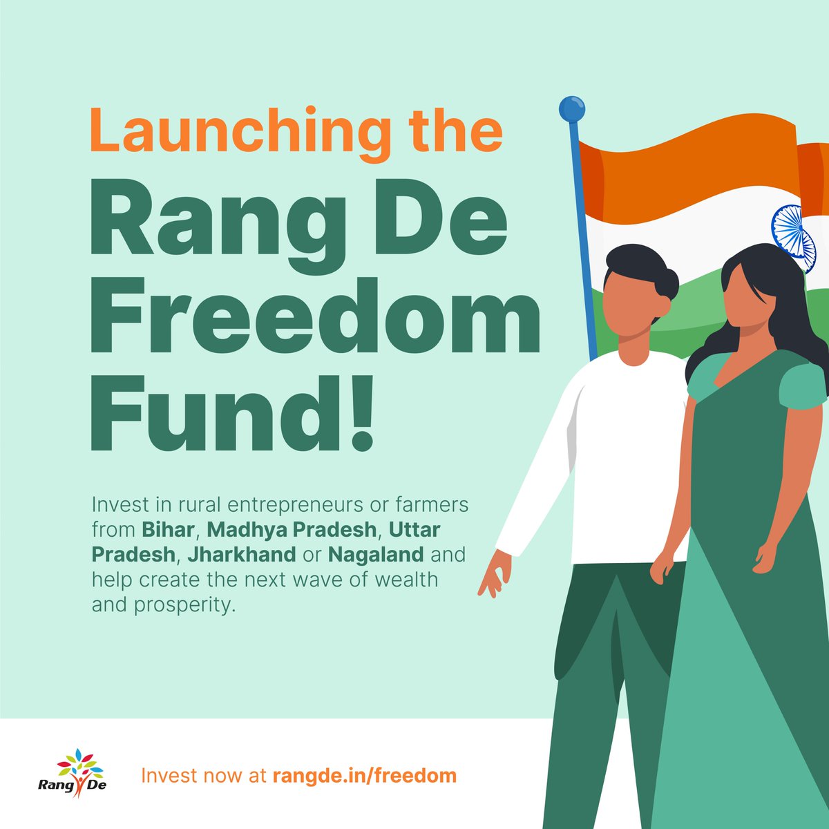 WeAreRangDe's tweet photo. Invest in India's future with the Freedom Fund 🇮🇳

We are so happy to present a fund where you can invest in states that urgently need credit to grow - Bihar, Madhya Pradesh, Uttar Pradesh, Jharkhand or Nagaland. 

Visit https://t.co/sbnbH08Iqe to invest! 

#IndependenceDay2022 https://t.co/pjWBGNxFoU