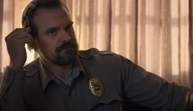 bathenations's tweet photo. jim hopper                             jim hopper 
normally                                 with joyce https://t.co/7etBLQ4d0k