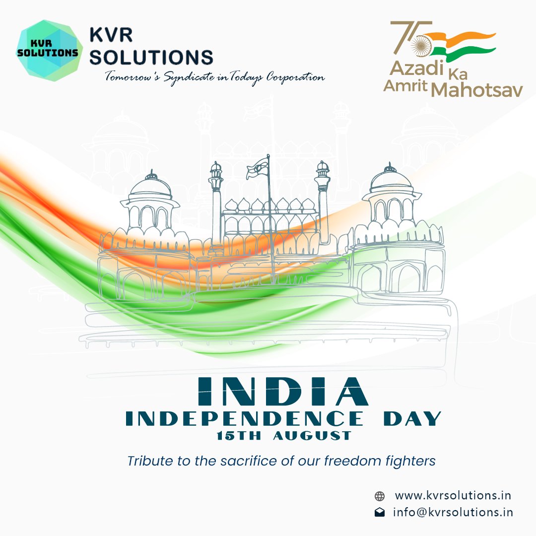 KvrSolutions's tweet photo. Happy 75 years of Independence Jai Hind #AmritMahotsav #HarGharTiranga #newtechnology #startup #business #entrepreneur #entrepreneurships #entrepreneurlife #inspiration #innovation #technology #entrepreneurs #tech https://t.co/KbXk9pkg8M