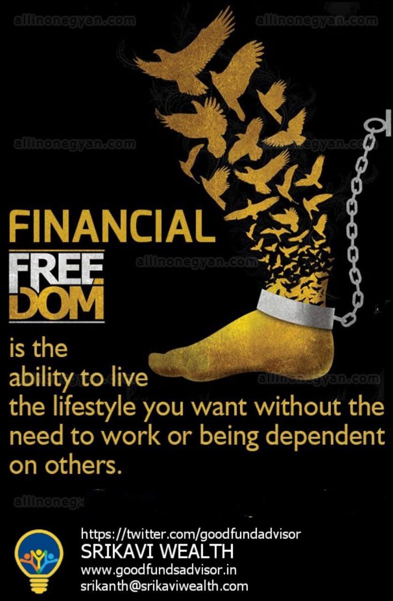 SrikantMatrubai's tweet photo. Majority continue to work in the job they hate only because they are financially weak.
Adapt #WealthyHabits, start Investing in right asset classes so that you too can #DontRetireRich and declare your #FindependenceDay at the earliest.
#WealthOfWisdom #HappyIndependenceMonth https://t.co/6hStKaZcgX