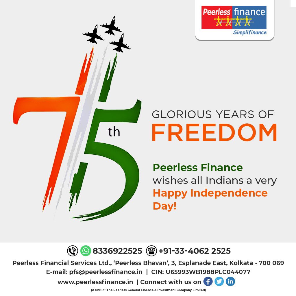PeerlessFinance's tweet photo. May the glory of Independence Day be with us forever!
Here's wishing you a very happy and glorious Independence Day!
#PeerlessFinancialServicesLimited #happyindependenceday #freedom #india #indian #proud #salute #75independenceday #freedomfighters #love #happy https://t.co/cIAcjLQP5b