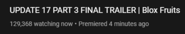 rip_krazy's tweet photo. No other #Roblox game does it like Blox Fruits when it comes to hyping up updates.

OVER 130,000 VIEWERS WATCHING THE TRAILER WORLDWIDE, KRAZY!!!

And this is only the tip of the iceberg, we have KRAZIER content planned out for upcoming updates!
What are you most excited about? https://t.co/dxGOtp32NV