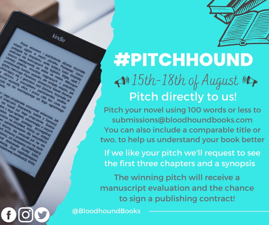 Bloodhoundbook's tweet photo. CALLING ALL AUTHORS! Today is the first day of our #PitchHound event! Pitch your book directly to us to be in with a chance of gaining a book deal! #PitchHound #bookdeal #authornews https://t.co/ZCqMIOZeWS