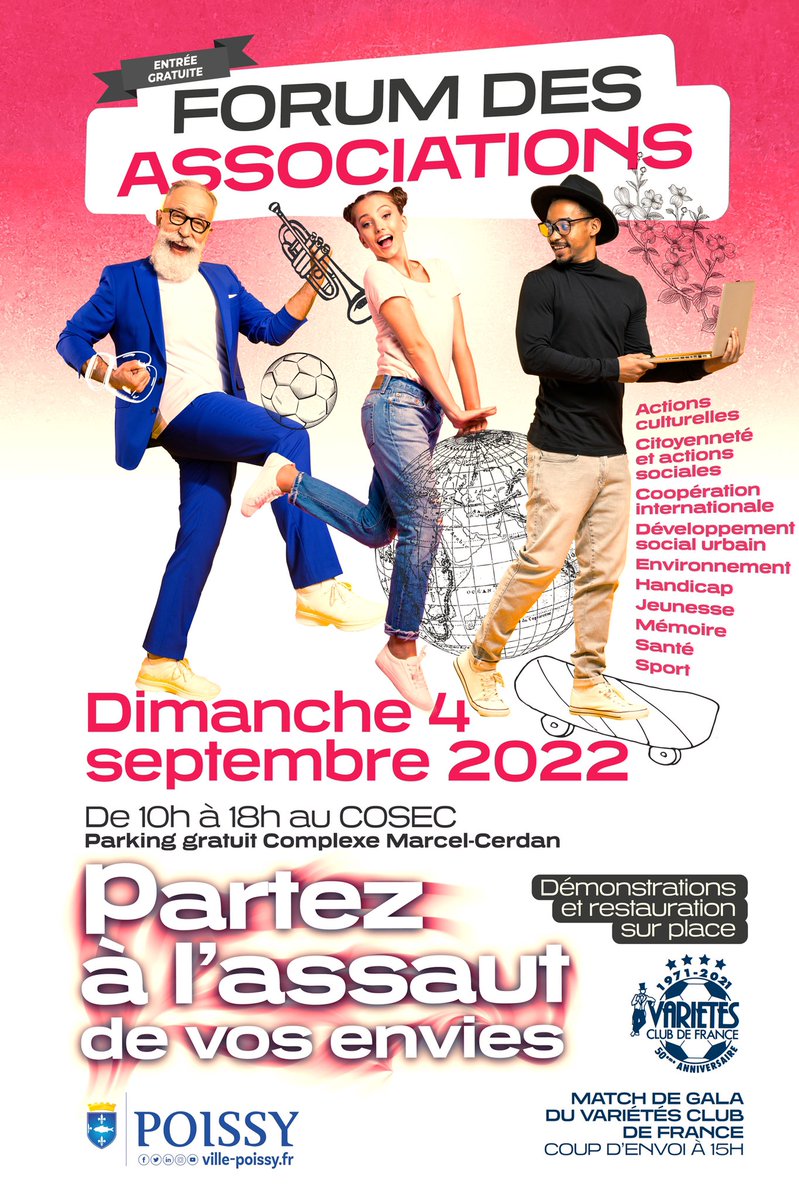 villepoissy's tweet image. Venez participer au Forum des associations organisé le dimanche 4 septembre au COSEC. Rencontrez des dizaines d'associations pisciacaises présentes sur le territoire, et assistez gratuitement au match de rentrée du  Variétés Club de France à partir de 15h !