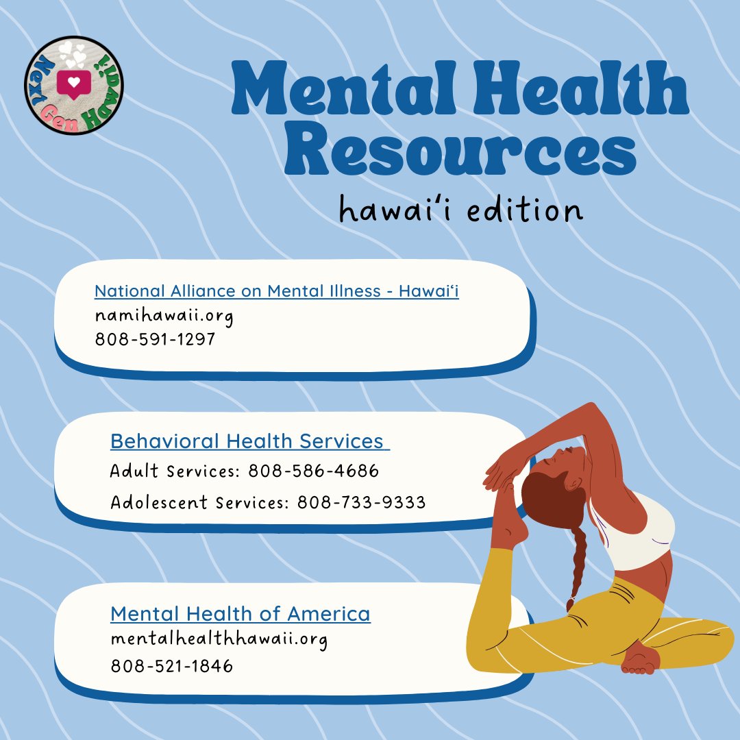 GenHawaii's tweet image. Wondering what mental health resources are available for residents of Hawaiʻi? Swipe through to see what&apos;s the sitch when it comes to getting help. ✌️✨🤩
-
#nextgenhawaii #backtoschooltoolkit