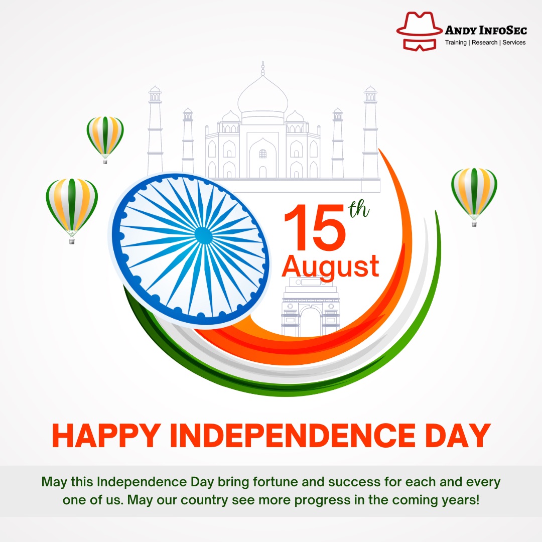 AndyInfoSec_'s tweet photo. Happy Independence Day 🇮🇳

#independenceday #15august #15thaugust #independence #independentindia #india #infosec #15august2022 #cybersecurity #andyinfosec https://t.co/ui8yUHH0eK