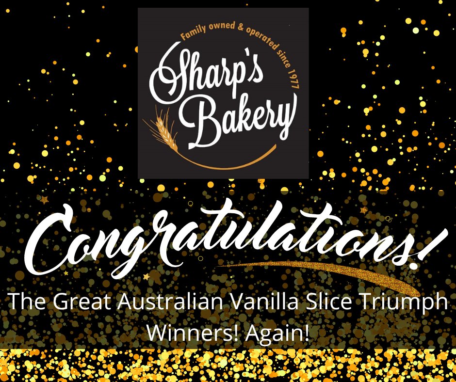 BulokeShire's tweet photo. Sharp's Bakery of Birchip have won the coveted annual bakery challenge, The Great Australian Vanilla Slice Triumph, once again!
Congratulations! Another great reason to visit Buloke.
For more👇
https://t.co/fARHJsg8cO
#wimmeramallee #birchip #bakery #mallee #buloke #ninenewsmel https://t.co/l2hFVw0yIT