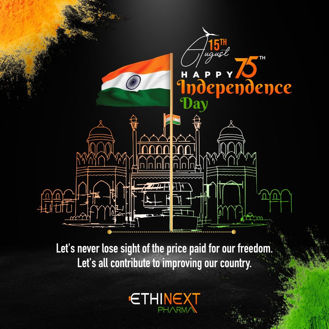 Ethinext's tweet photo. 🎀Let there be freedom in your mind and body, faith in your words and pride in your soul. Let us salute our nation and its patriots.✌️Wishing you a Happy 75th #IndependenceDay (#AzadikaAmritMahotsav).🇮🇳
#Ethinextpharma   #75thIndependenceDay #incredibleIndia #Indian #India https://t.co/f00o1Q12yB