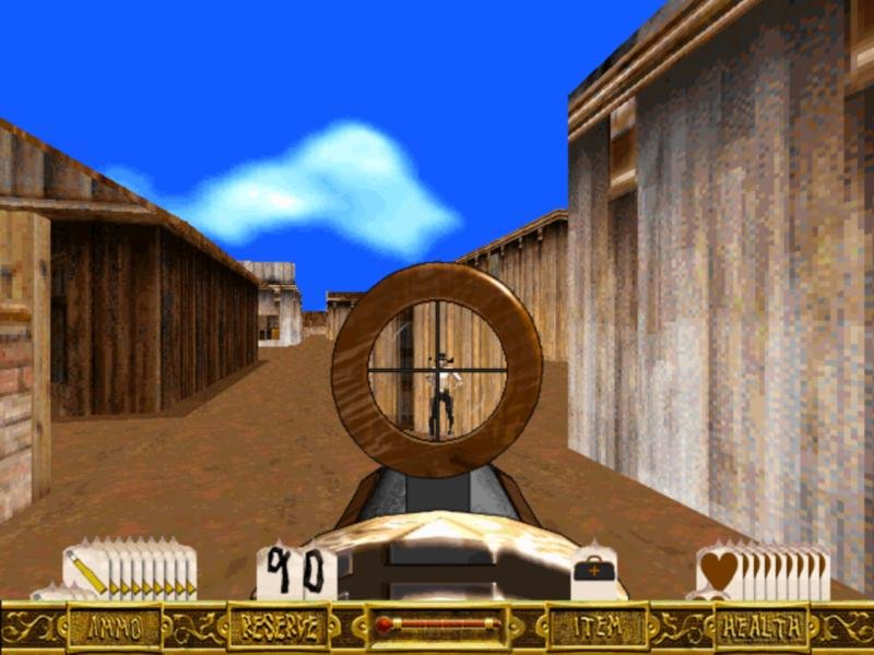 GassiTheCat's tweet photo. Was listening to @caneandrinse #SoundOfPlay no.22 + Clint Bajakian's music for Outlaws. Game passed me by in '97 (it was on PC - I had PSone), but now hoping it might be another FPS port for current gen. Never know, with that many barns might stand a chance of hitting side of one https://t.co/EFSOnL4cxn