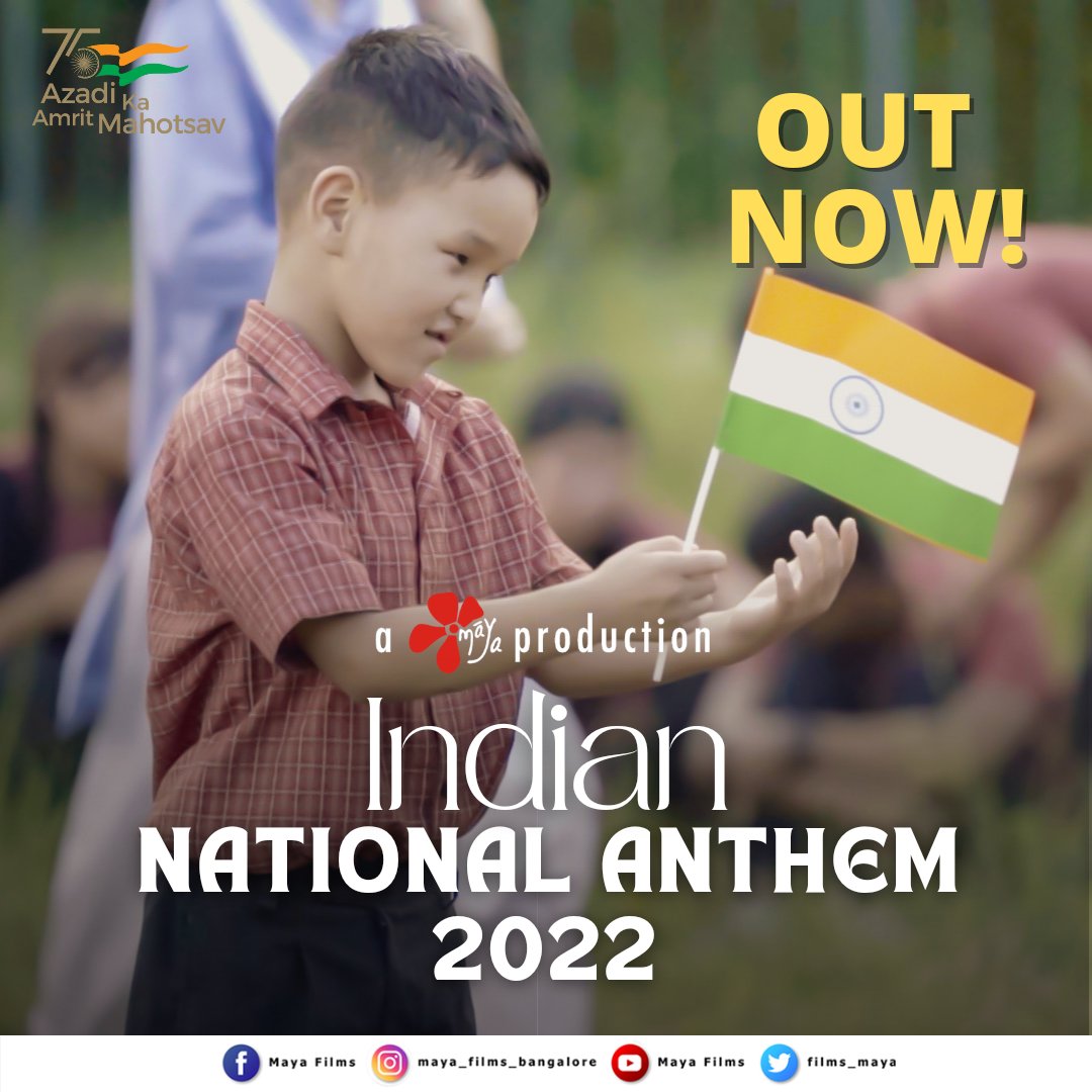 films_maya's tweet photo. #HappyIndependenceDay

MAYA has dedicated a unique message-driven #NationalAnthem music video to the Nation for 8 consecutive years. Here is our latest with special talents from Arunachal.

https://t.co/3qDacGrBAZ
@PMOIndia 

#AzadiKaAmritMahotsav #HarGharTiranga #Mayafilms https://t.co/upOOZ22Tqr