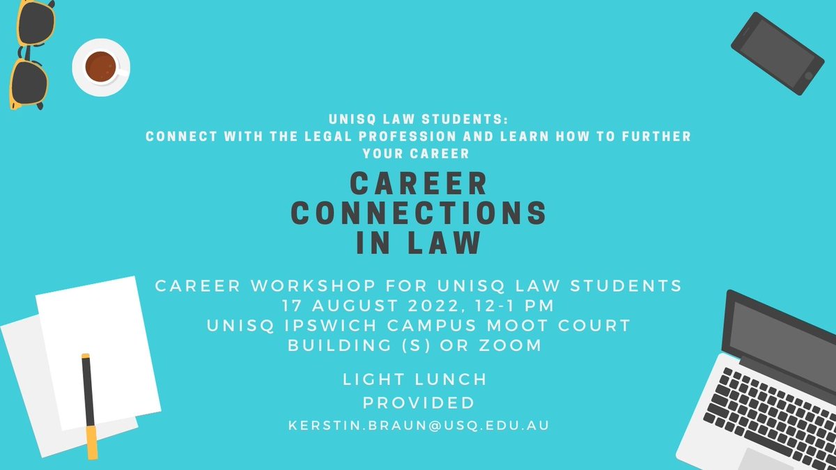 UniSQ law students, please join us for this  workshop on #Ipswich campus. Explore legal careers and connect with the profession! 

See you this Wednesday.
#unisq #employability