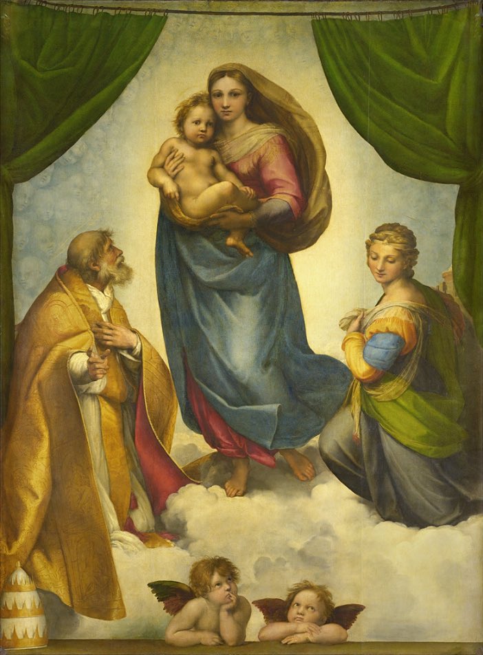 La sofferenza si dissolve nell’infinito
e l’essenza dell’ #amore persiste sulla terra, in legame indissolubile con il cielo...

#Madonna #Sistina (1514)
#Raffaello #Sanzio 
#Arte #Rinascimento #Italiano 
#15Agosto