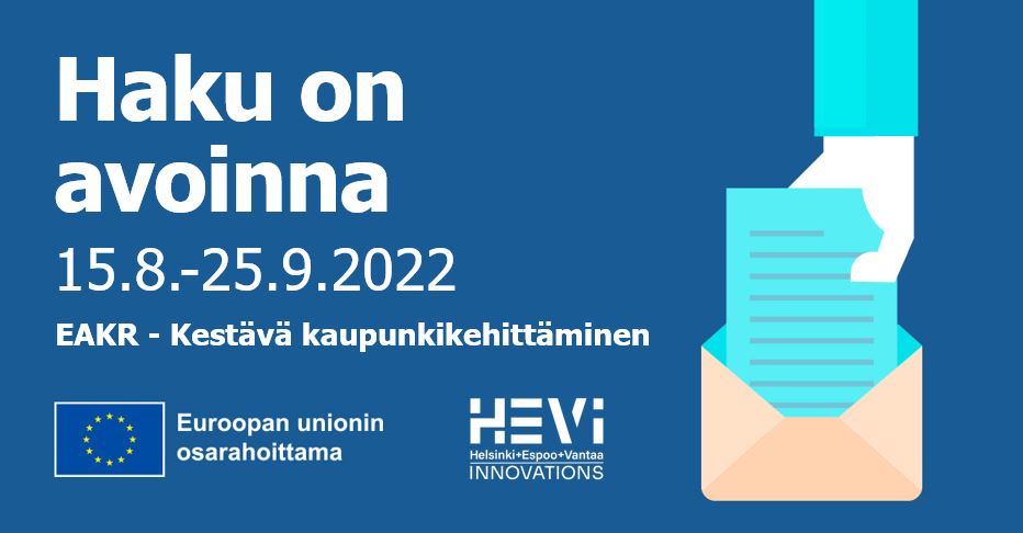 Tänään on ensimmäinen #hevinnovations hankehaku virallisesti auki! Tutustu hakuilmoitukseen ja lähetä hankehakemus EURA2021-järjestelmän kautta. Lisäinfoa hevinnovations.fi/hankehaku-auke… #innokaupungit <a href="/helsinkibiz/">Business Helsinki</a> <a href="/MakeWithEspoo/">Make with Espoo</a> @BusinessVantaa