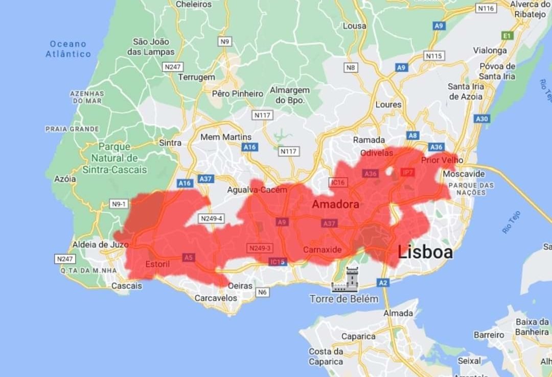 Esta é a área ardida na Serra da Estrela. Imagina que ardia tudo desde o Parque da Nações até Cascais...