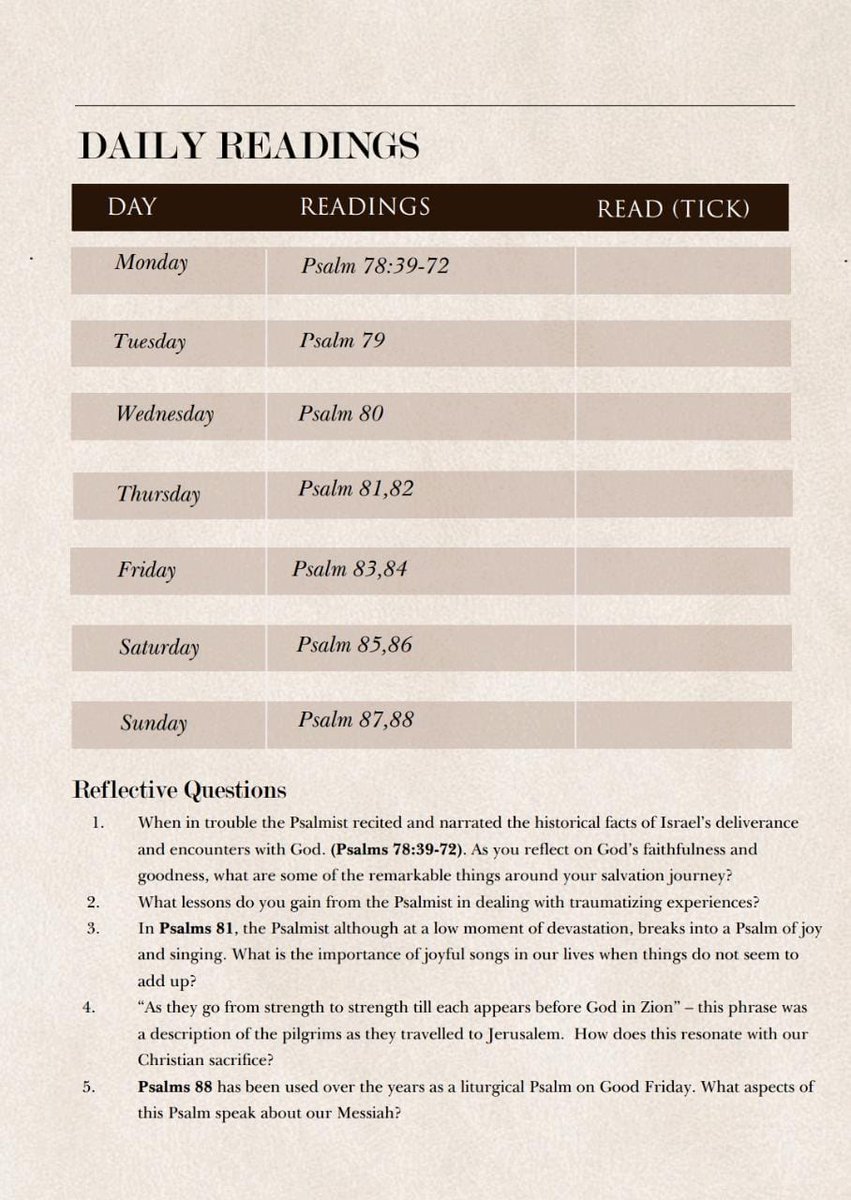 NairobiChapel's tweet photo. This week’s study is from Psalms 78-83, made up of the Psalms of Asaph and the Psalms of the Sons 
of Korah - Psalms 84-88, with an insertion of a Psalm of David at Psalm 86.
#Devotional 
#HymnsofHope https://t.co/zphSA5ke2K