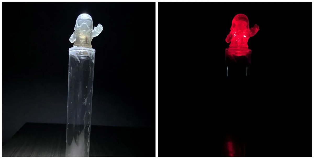 TMOS_ARC's tweet photo. The Force Awakens – By placing a figurine of Kylo Ren on a glass tube, white light and laser were shone separately. This is a reference to the light and dark side of the ‘force’ in Star Wars, where Kylo Ren transitions from the bright to dark side #TMOSScienceWeek https://t.co/f090rn7HOM