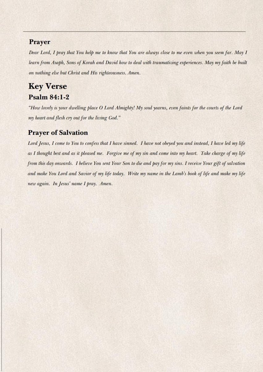 NairobiChapel's tweet photo. This week’s study is from Psalms 78-83, made up of the Psalms of Asaph and the Psalms of the Sons 
of Korah - Psalms 84-88, with an insertion of a Psalm of David at Psalm 86.
#Devotional 
#HymnsofHope https://t.co/zphSA5ke2K