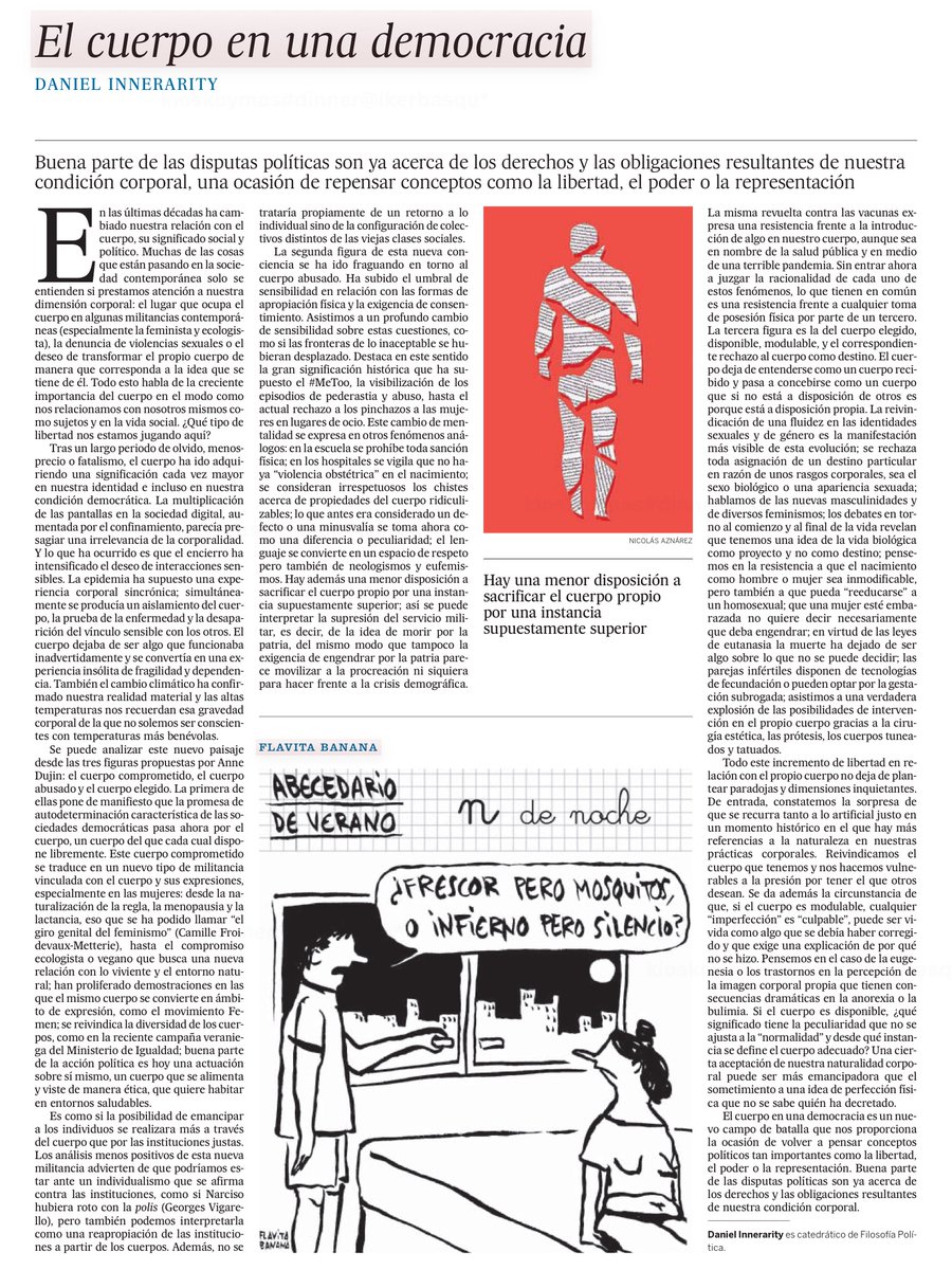 Escribo este artículo sobre el cuerpo comprometido, el cuerpo abusado y el cuerpo disponible hoy en <a href="/el_pais/">EL PAÍS</a>