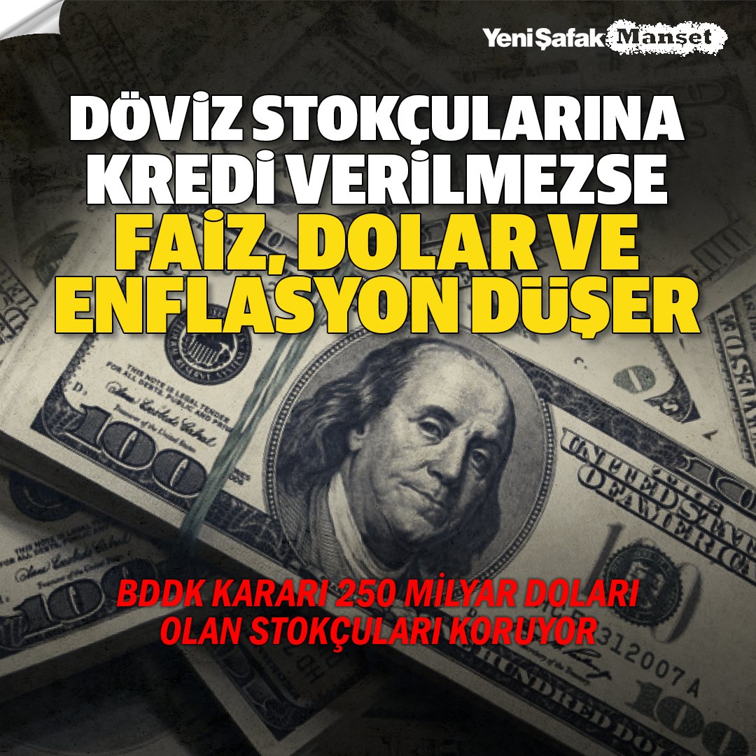 yenisafak's tweet photo. Piyasanın rayına oturtulması için döviz stokçularına “Dur” denilmesi gerekiyor. Bu da ancak bankada dövizi olanlara kredi verilmemesiyle sağlanır.