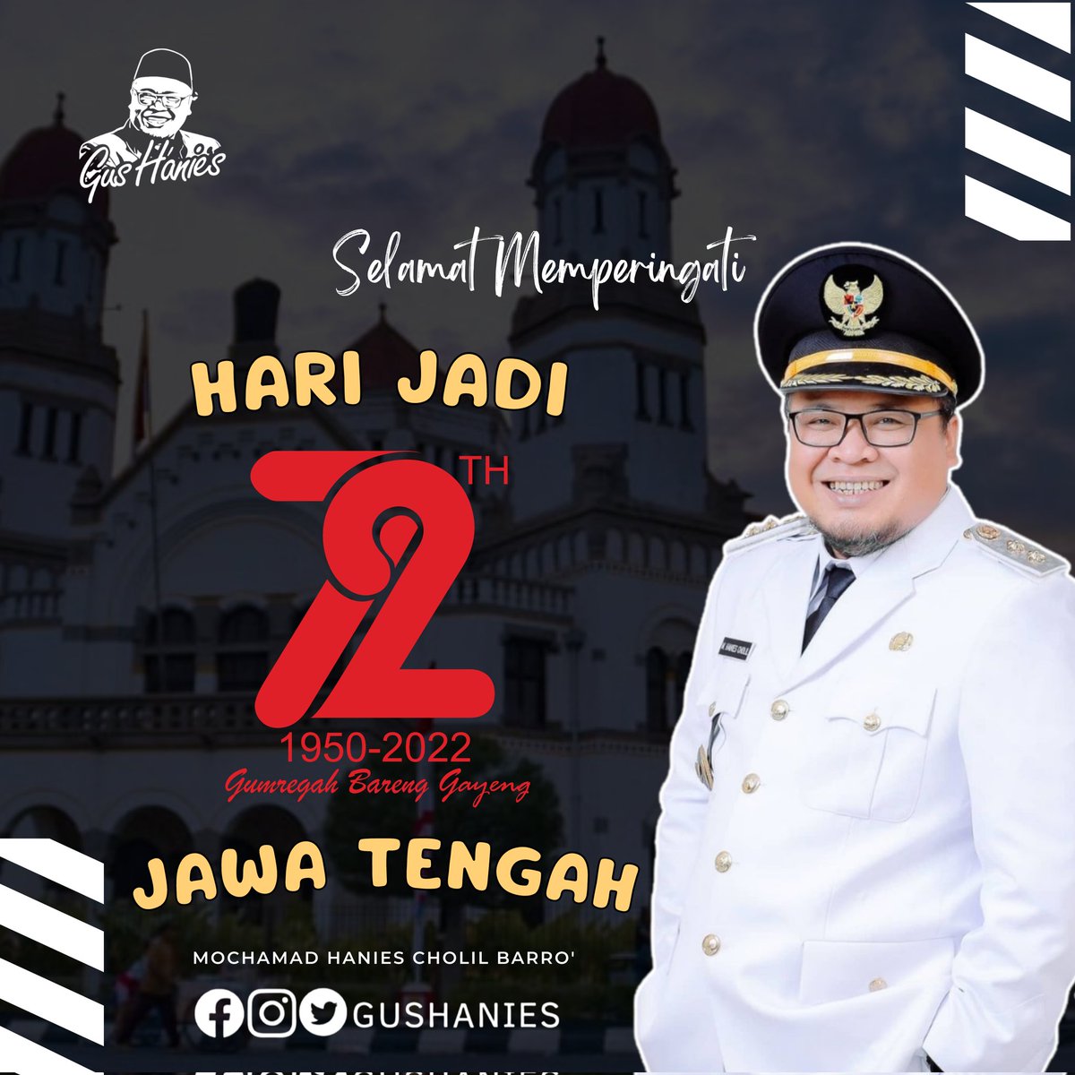 GusHanies's tweet photo. Dirgahayu Provinsi Jawa Tengah
| 15 Agustus 1950-15 Agustus 2022 |
'Gumregah Bareng Jawa Tengah Gayeng'.
@ganjarpranowo
@TajYasinMZ
@rembangkab
#HutJateng #72Jateng https://t.co/jXCrdaV461