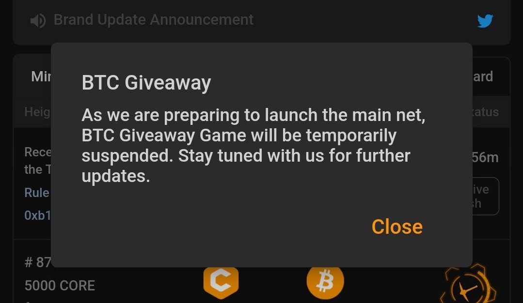 Ahmadshariff31's tweet photo. NOTICE : As we are preparing to launch  the mainnet, BTC Giveaway will be temporarily suspended.
Stay tuned for further updates.
#CORE #BTCs #Satoshi #BTC #Mannet https://t.co/gsC8B7TjOm