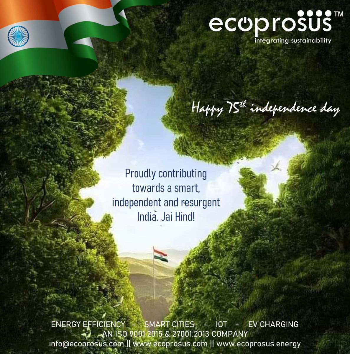 ecoprosus's tweet photo. We are incredibly proud to contribute to a smart, integrated, and resurgent India #jaihind #smartindia #happyindependenceday #HappyIndependenceday2022 https://t.co/7fm2kng9mL