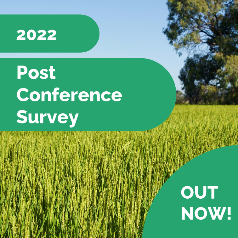ricegrowers's tweet photo. Post conference feedback survey is out now! 🌾

Attended the #RiceConf22 and have feedback/ideas on how we can make the next Australian Rice Growers' Conference even better? Head to your emails now and complete the short survey! https://t.co/JXSTYSAcwr