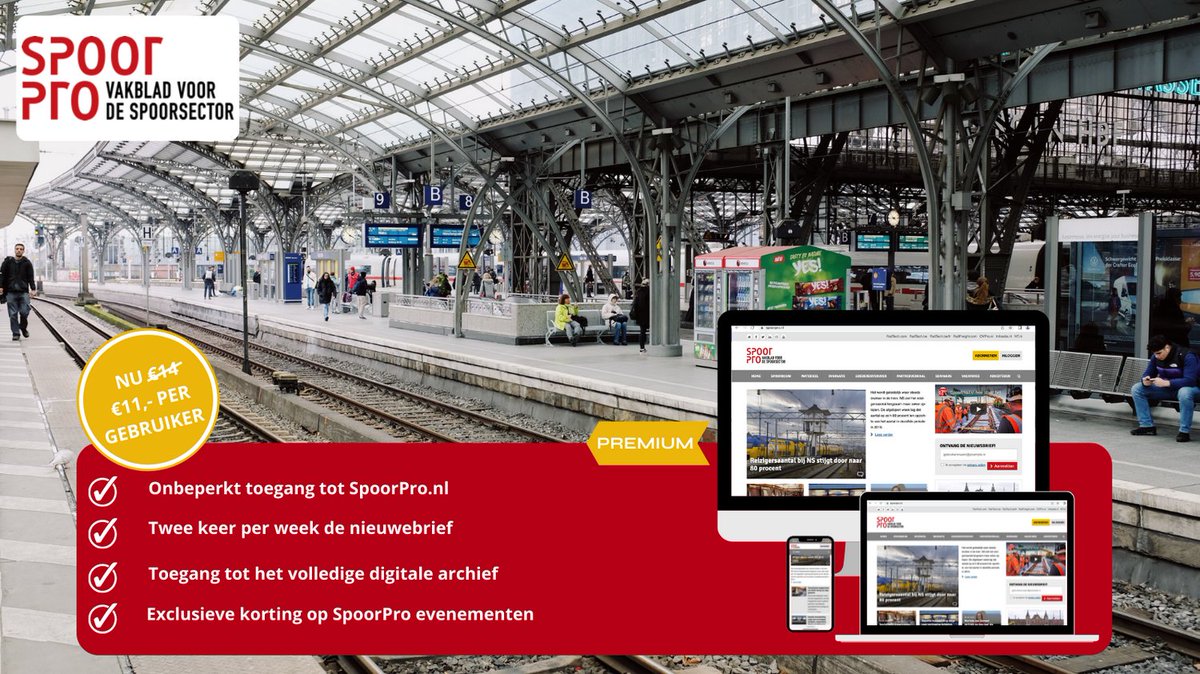 SpoorPro's tweet image. Wilt u toegang tot al het laatste nieuws en achtergrondverhalen in de spoorsector? 
Word SpoorPro Premium abonnee en krijg onbeperkt toegang tot alle artikelen. 
spoorpro.nl/abonneren/?utm…
 
#SpoorPro #Startabonnement #Aanbieding